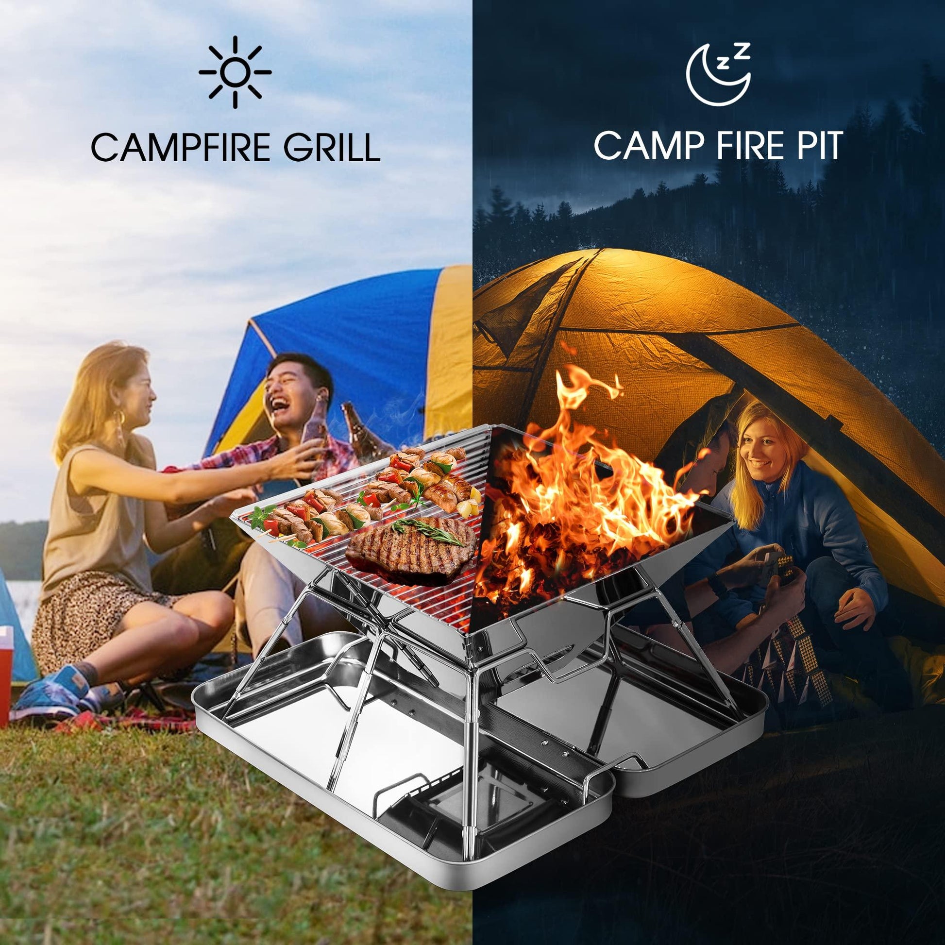 Fltom Portable Charcoal Grill, Folding Stainless Steel Camping Fire Pit, Backpacking Grill for Outdoor Cooking Hiking Camping Picnics - CookCave