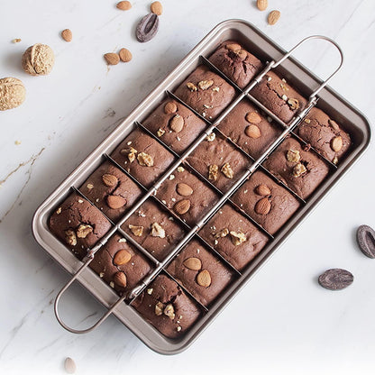 Kundalini Brownie Pan Nonstick Baking Pan with Built-In Slicer,It Can Make Brownie Bite,Cake,Fudges and Chocolate(Champagne Gold) - CookCave