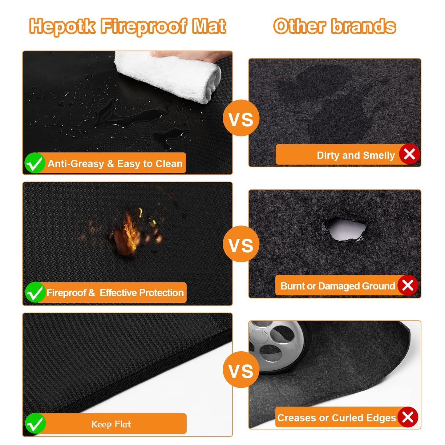 Hepotk Grill Mats for Outdoor Grill - 40 x 70 Inch Fireproof Pit Mat Protects Decks and Patio - Oil-Proof & Waterproof Grill Pad for Fire Pit - CookCave