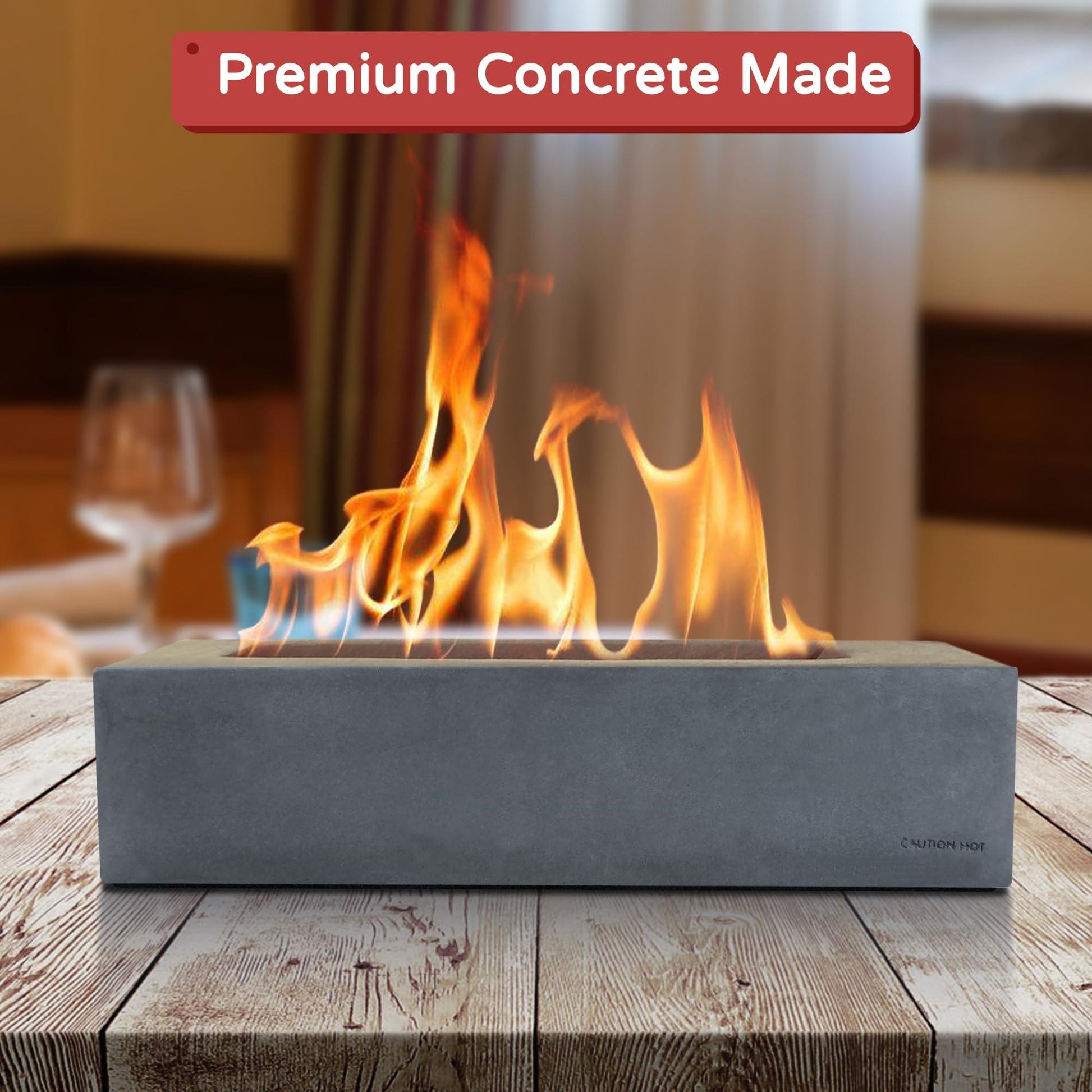 Kante 18" L Rectangle Tabletop Fire Pit, Concrete Table Top Fireplace, Portable Rubbing Alcohol Fire Bowl for Indoor Outdoor, Light Gray Rectangular - CookCave