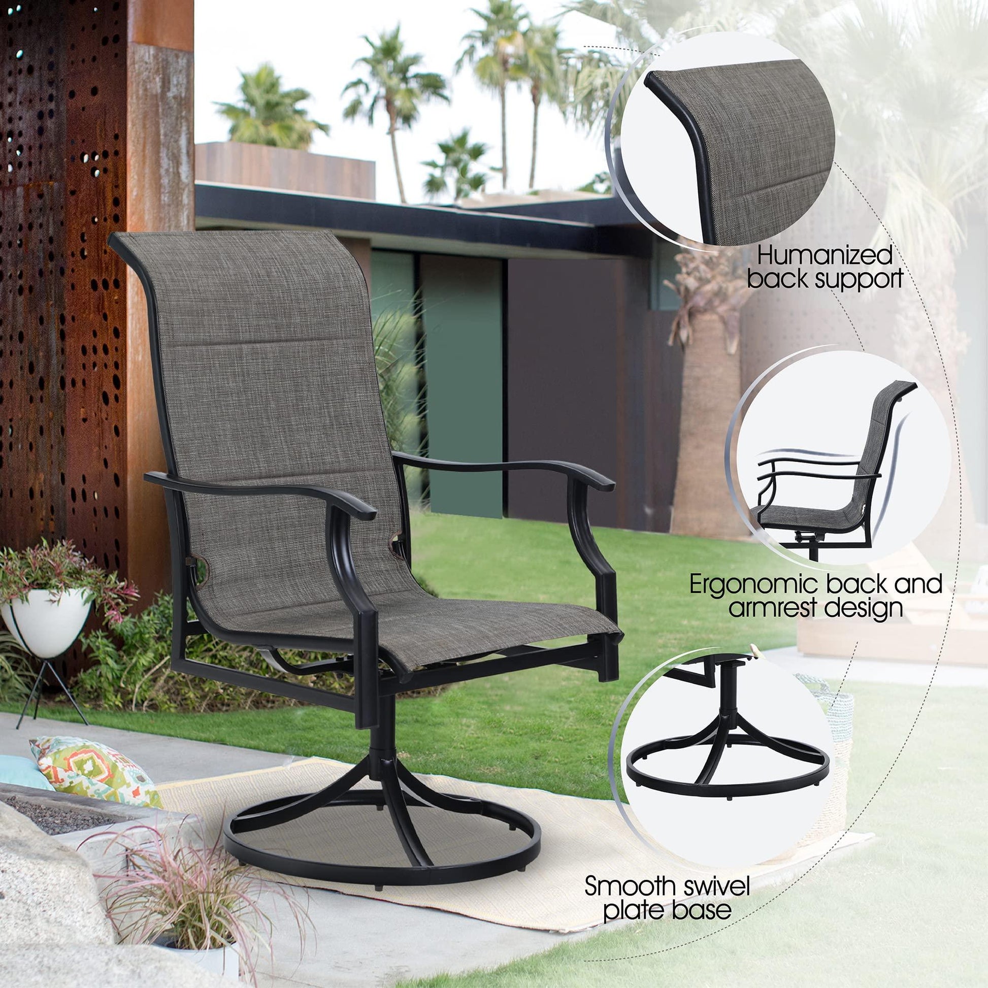 Sophia & William Patio Dining Chairs Set of 2 Metal Swivel Chairs Padded Textilene Quick Dry Outdoor Furniture Set Support 350 lbs for Lawn Garden Backyard Weather Resistant - CookCave