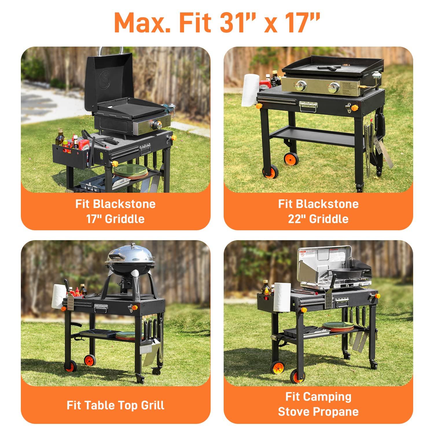 Portable Outdoor Grill Table, Folding Grill Cart Solid and Sturdy, Blackstone Griddle Stand Large Space, Blackstone Table with Paper Towel Holder, Grill Stand for Blackstone Griddle, Ninia Grill etc. - CookCave