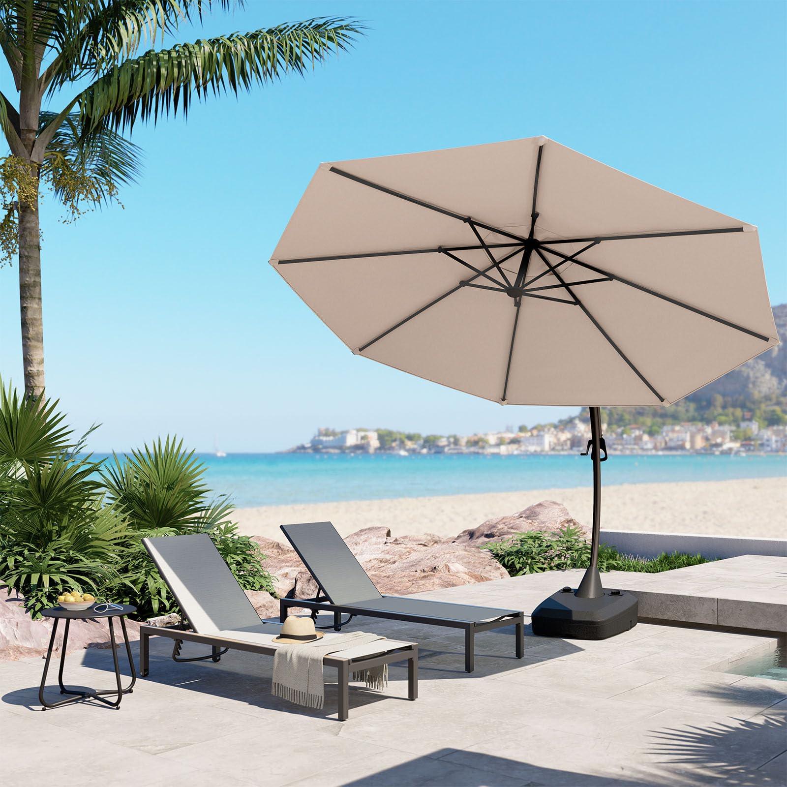 Grand patio Deluxe NAPOLI Patio Umbrella, Curvy Aluminum Cantilever Umbrella with Base, Round Large Offset Umbrellas for Garden Deck Pool (Champagne, 11 FT) - CookCave