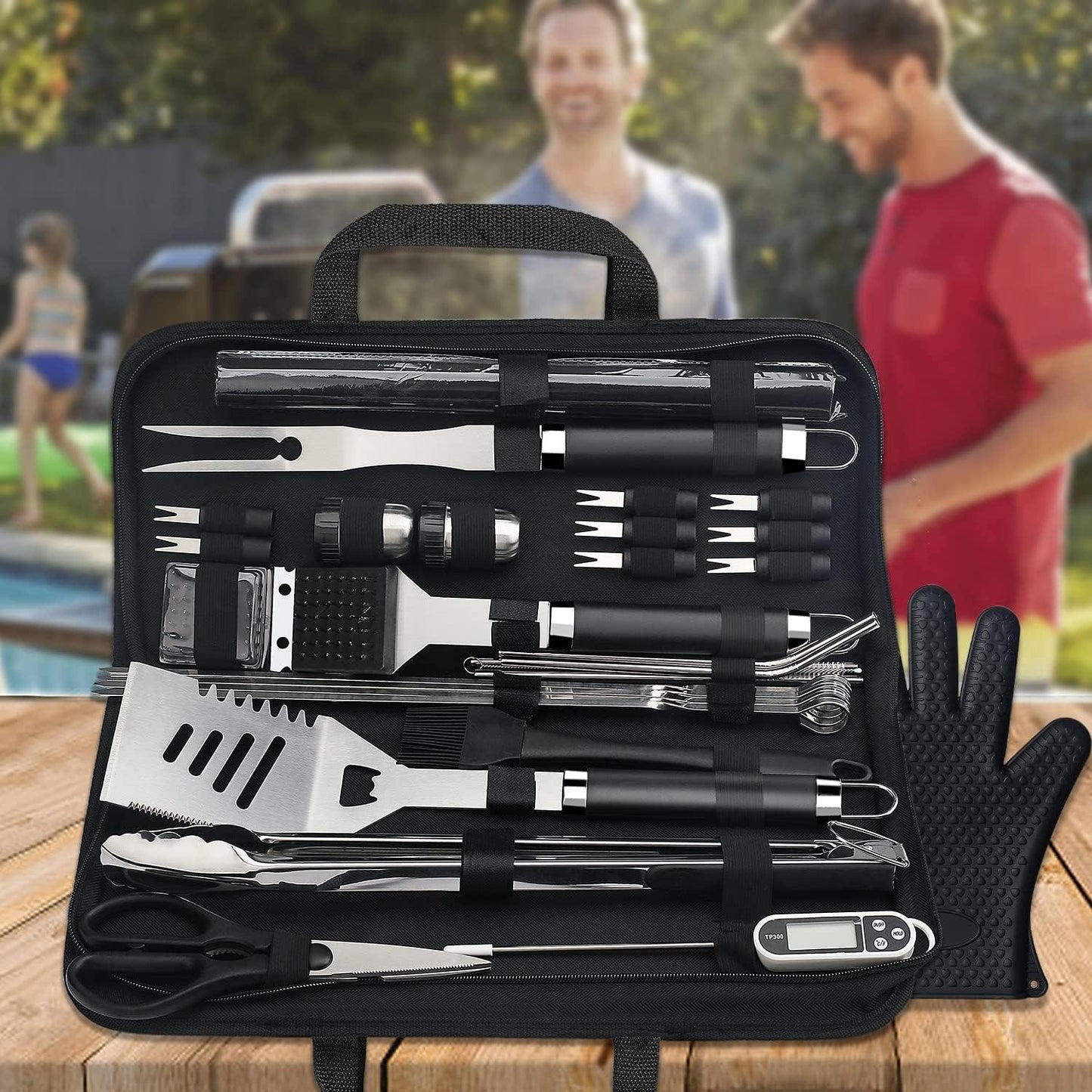 Grilljoy 31PC BBQ Grill Accessories Set, Heavy Duty BBQ Tools Set for Men & Women Gift, Grill Utensils kit with Scissors, Grilling Accessories with Storage Bag for Smoker, Camping Barbecue - CookCave