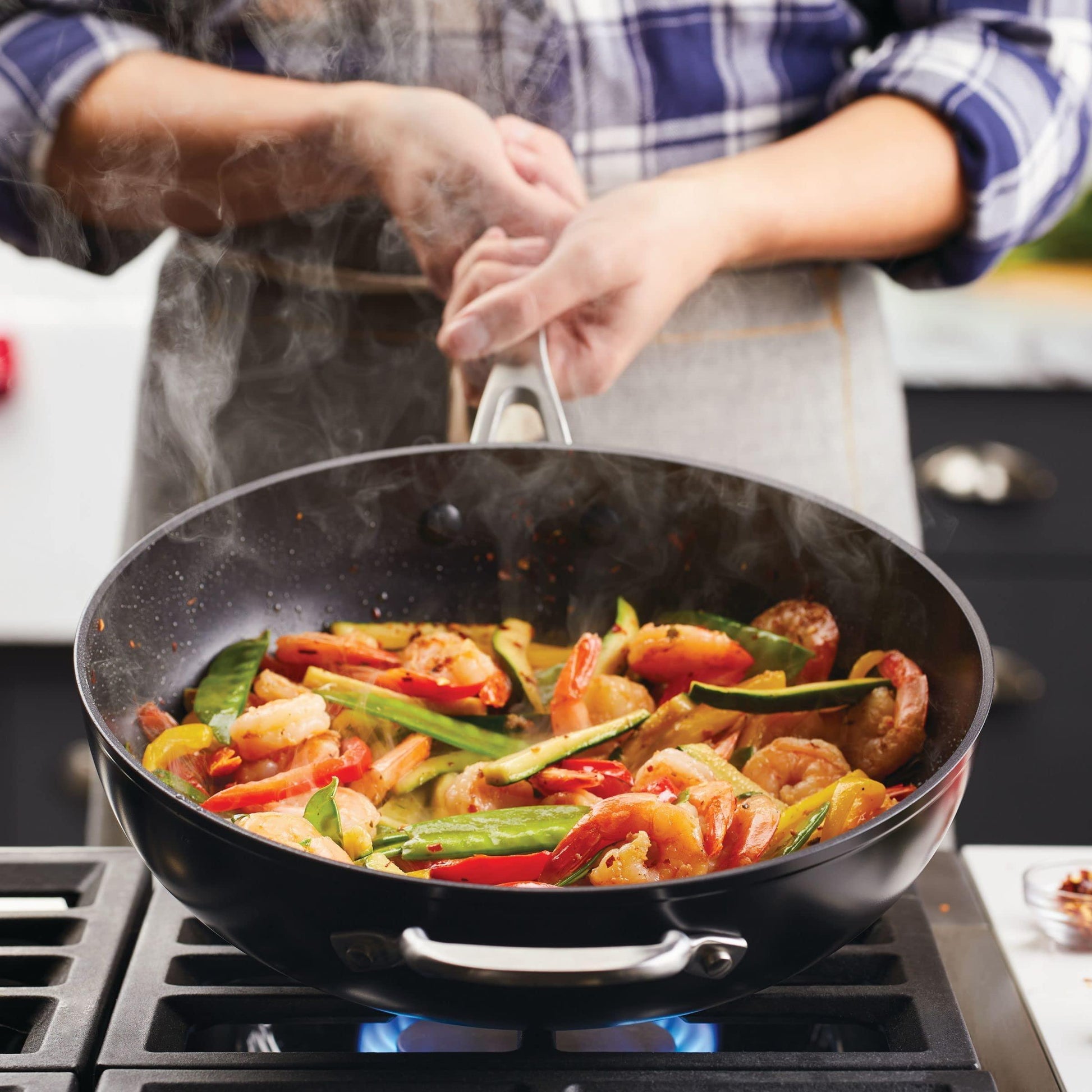 KitchenAid Hard Anodized Induction Nonstick Stir Fry Pan/Wok with Helper Handle, 12.25 Inch, Matte Black - CookCave