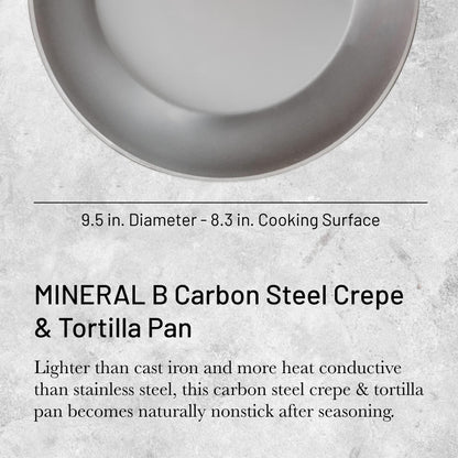 de Buyer MINERAL B Carbon Steel Crepe & Tortilla Pan - 9.5” - Ideal for Making & Reheating Crepes, Tortillas & Pancakes - Naturally Nonstick - Made in France - CookCave