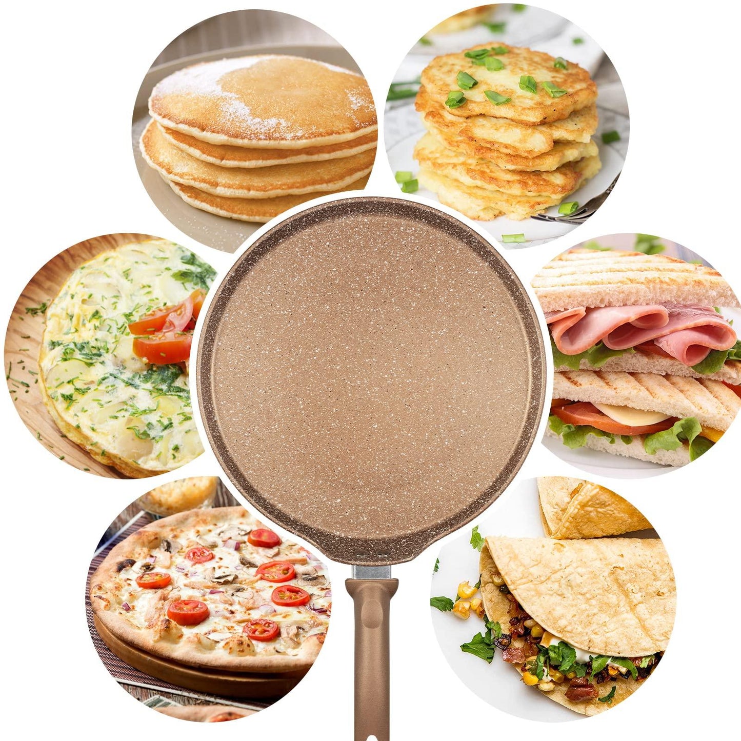 Innerwell Nonstick Crepe Pan, Granite Coating Flat Skillet Dosa Tawa Tortilla Pan, 10 inch Pancake Griddle Roti Pan With Stay-Cool Handle, Induction Compatible, PFOA Free - CookCave