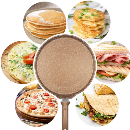 Innerwell 11 inch Nonstick Crepe Pan, Granite Coating Flat Skillet Dosa Tawa Tortilla Pan, Large Pancake Griddle Comal Pan, Compatible with All Stovetops, PFOA Free - CookCave