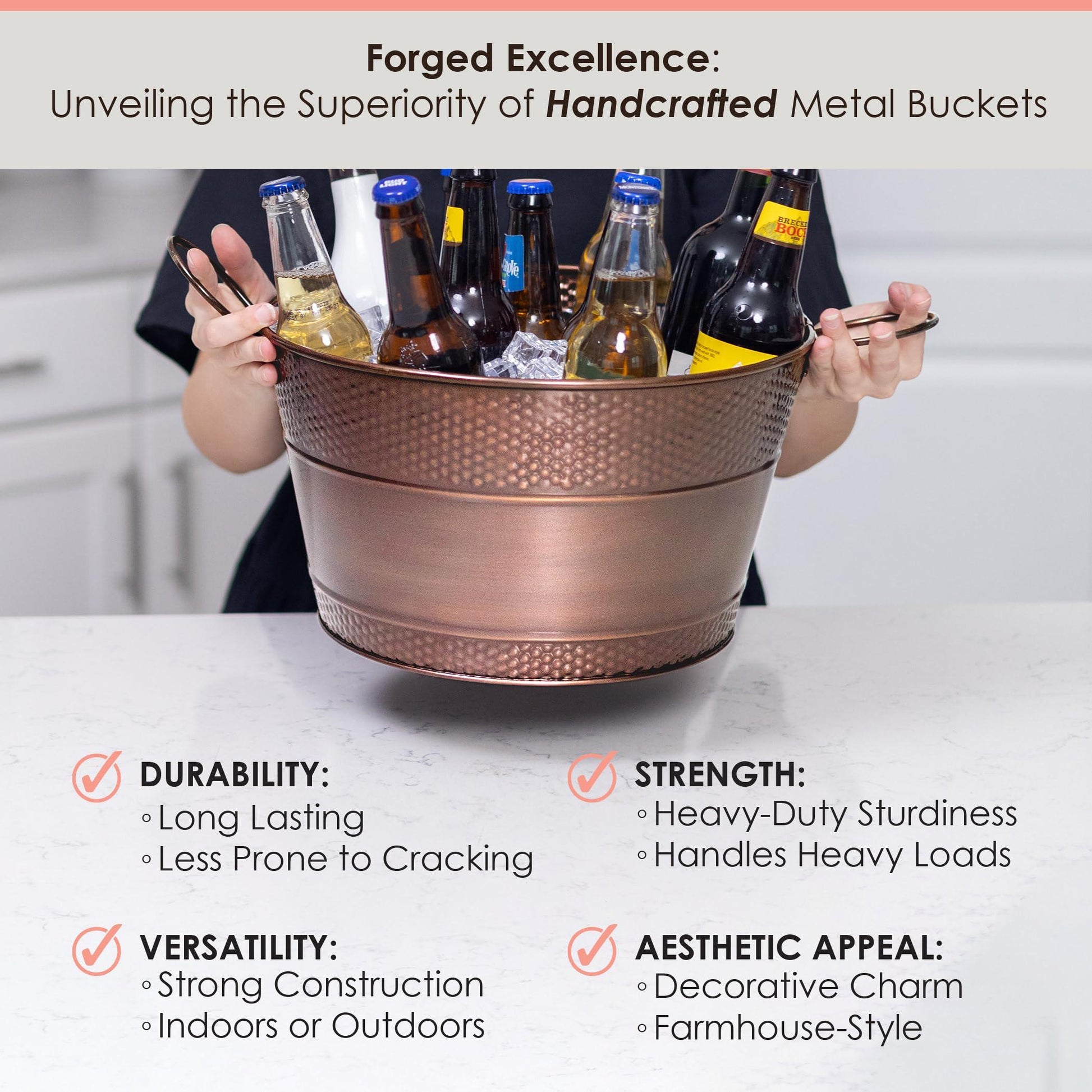 BREKX Galvanized Copper Beverage Tub with Stand (15-QT) - Copper Drink Bucket with Stand - CookCave