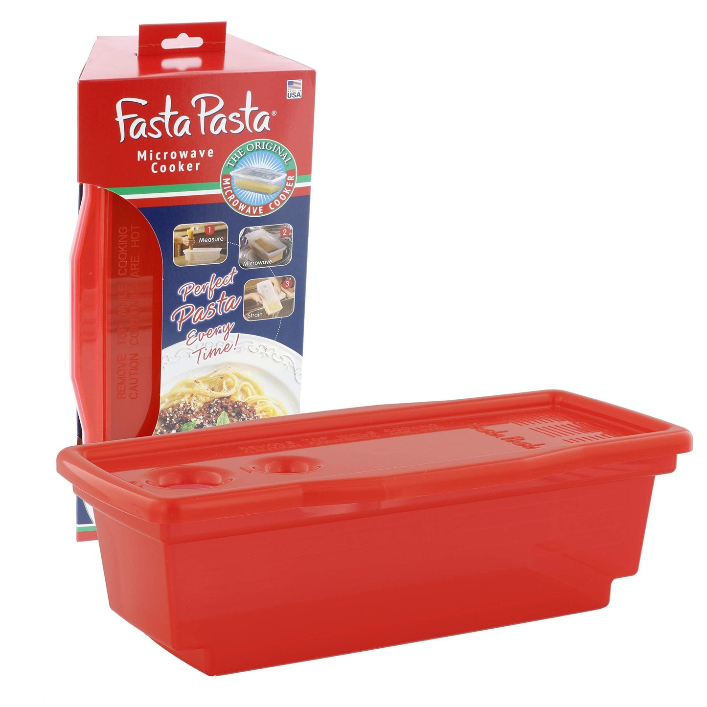 Microwave Pasta Cooker- The Original Fasta Pasta (Red)- Quickly Cooks up to 4 Servings- No Mess, Sticking or Waiting For Boil- Perfect Al Dente Pasta Every Time- For Dorms, Small Kitchens, or Offices - CookCave