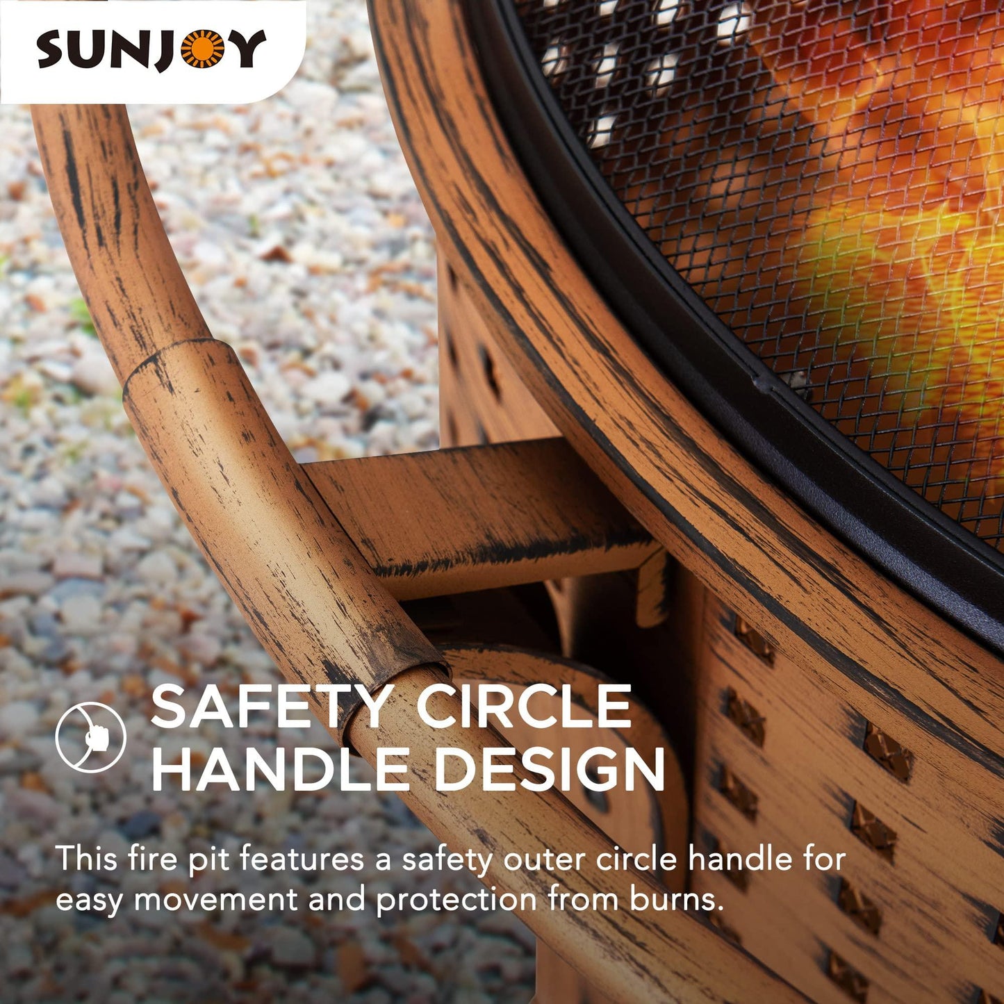 Sunjoy 30 in. Outdoor Wood-Burning Fire Pit, Patio Woven Round Steel Firepit Large Fire Pits for Outside with Spark Screen and Poker - CookCave