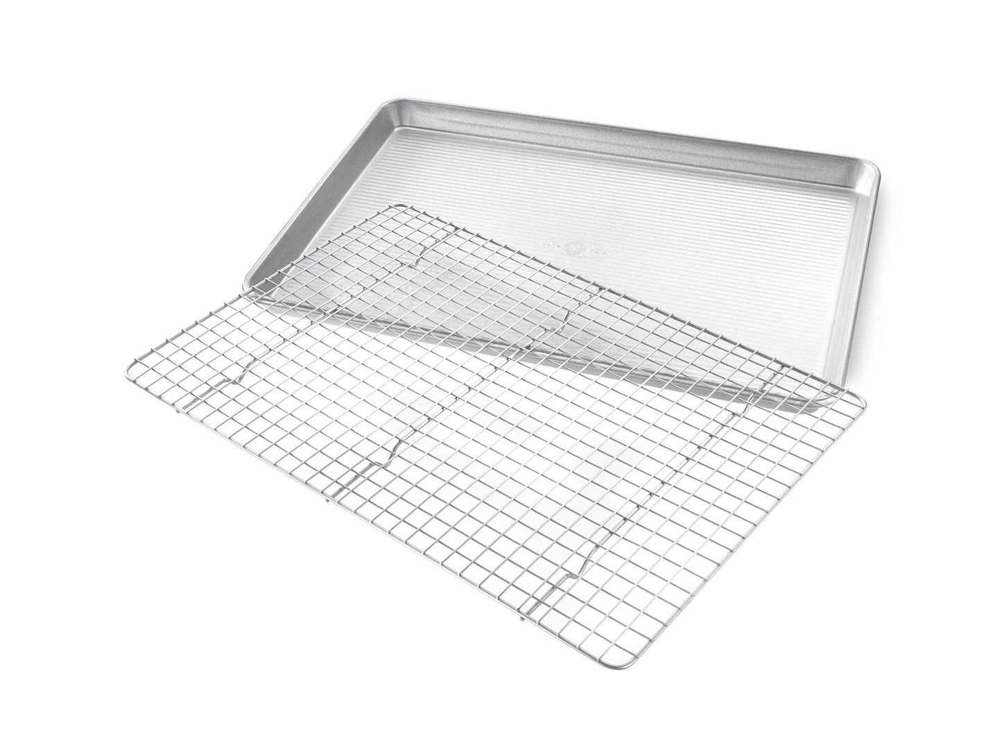 USA Pan Bakeware Half Sheet Baking Pan and Bakeable Nonstick and Cooling Rack Set, Metal - CookCave