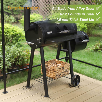 Captiva Designs Charcoal Grill with Offset Smoker, All Metal Steel Made Outdoor Smoker, 512 sq.in Cooking Area, Best Combo for Outdoor Garden Patio and Backyard Cooking - CookCave