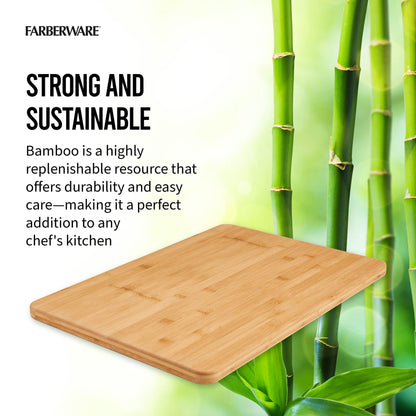 Farberware Extra-Large Wood Cutting Board, Reversible Chopping Board for Kitchen Meal Prep and Serving, Charcuterie Board, 14-Inch x 20-Inch, Bamboo - CookCave