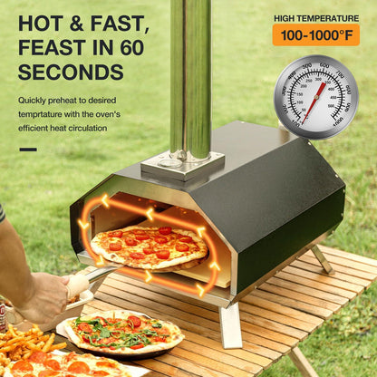 HiMombo Pizza Oven Outdoor, Multi-Fuel Pizza Oven Gas & Wood Pellet Fired Pizza Maker High Temperature Resistant Coating 0-1000℉ with 13 inches Pizza Stone Portable Pizzaofen for Outside Backyard Camp - CookCave