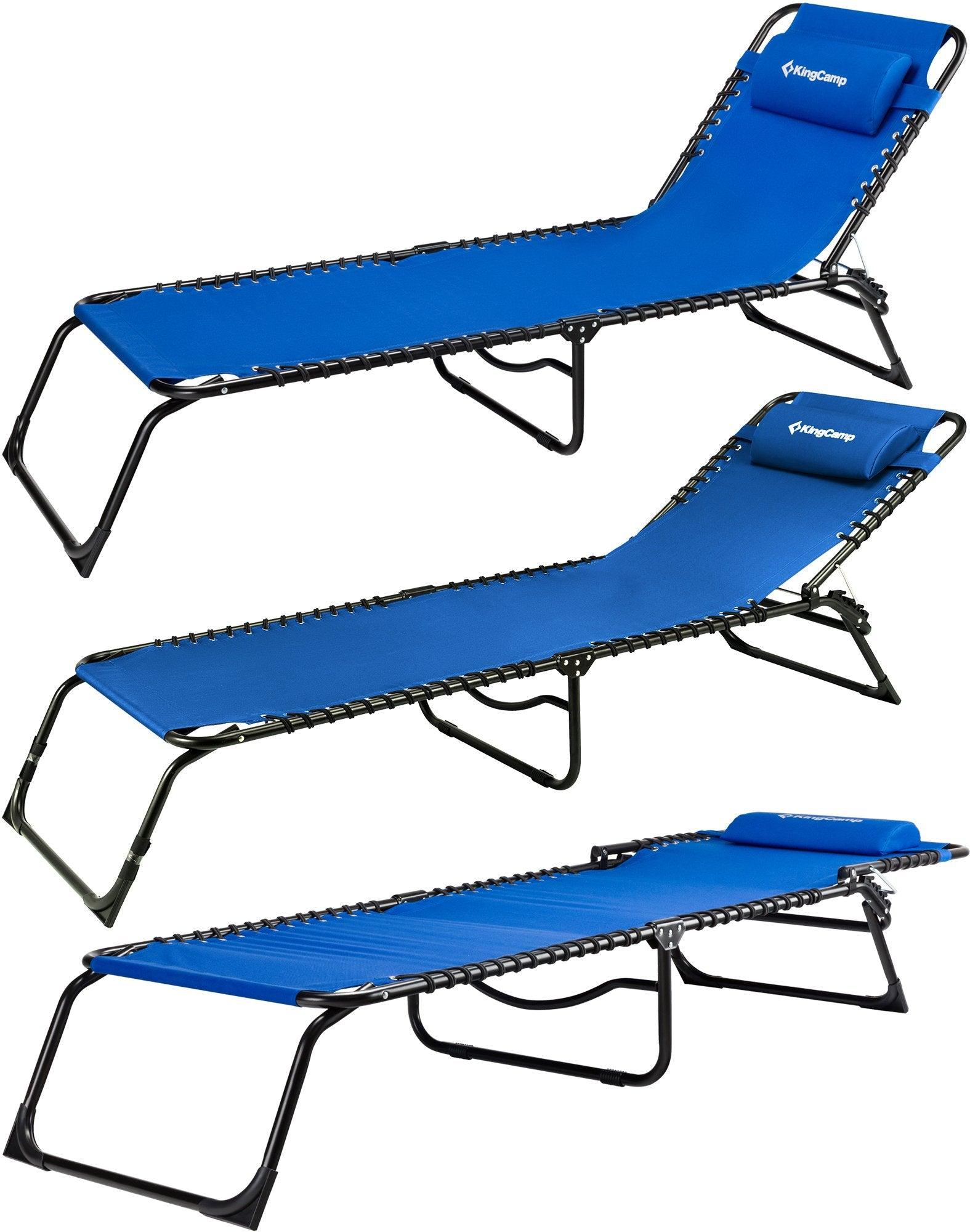 KingCamp Chaise Lounge Removable Pillow 3-Position Adjustable Chair Folding Patio Recliner for Camping Pool Beach Outdoor, Supports 300lbs, Blue, One Size - CookCave