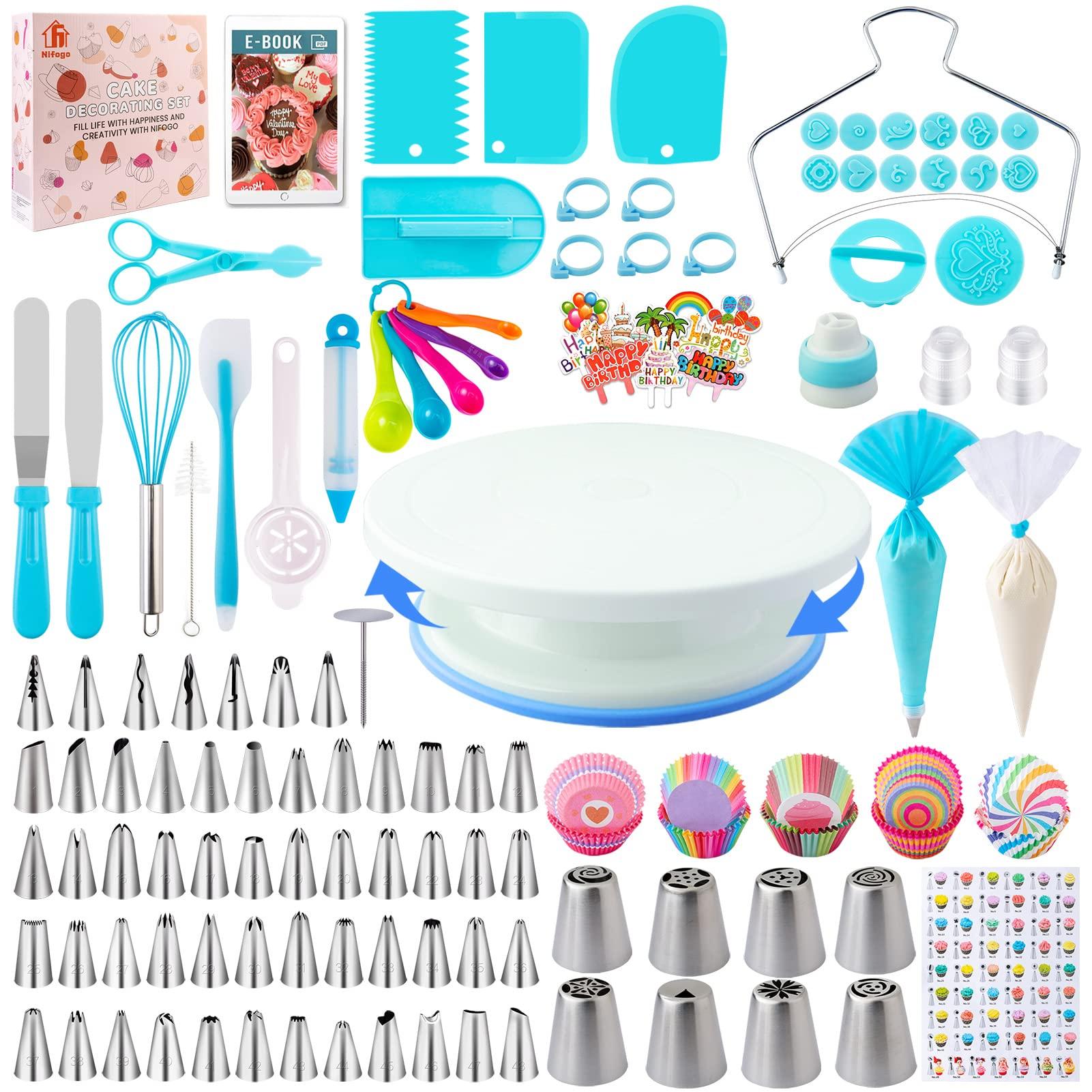 Cake Decorating Supplies Kit Tools 356pcs, Nifogo Baking Accessories with Cake Turntable, Pastry Piping Bag, Piping Icing Tips for Beginners or Professional - CookCave