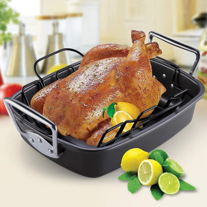 Cook N Home Nonstick Roasting Pan Bakeware Roaster with Rack, 17x13-inches, Black - CookCave