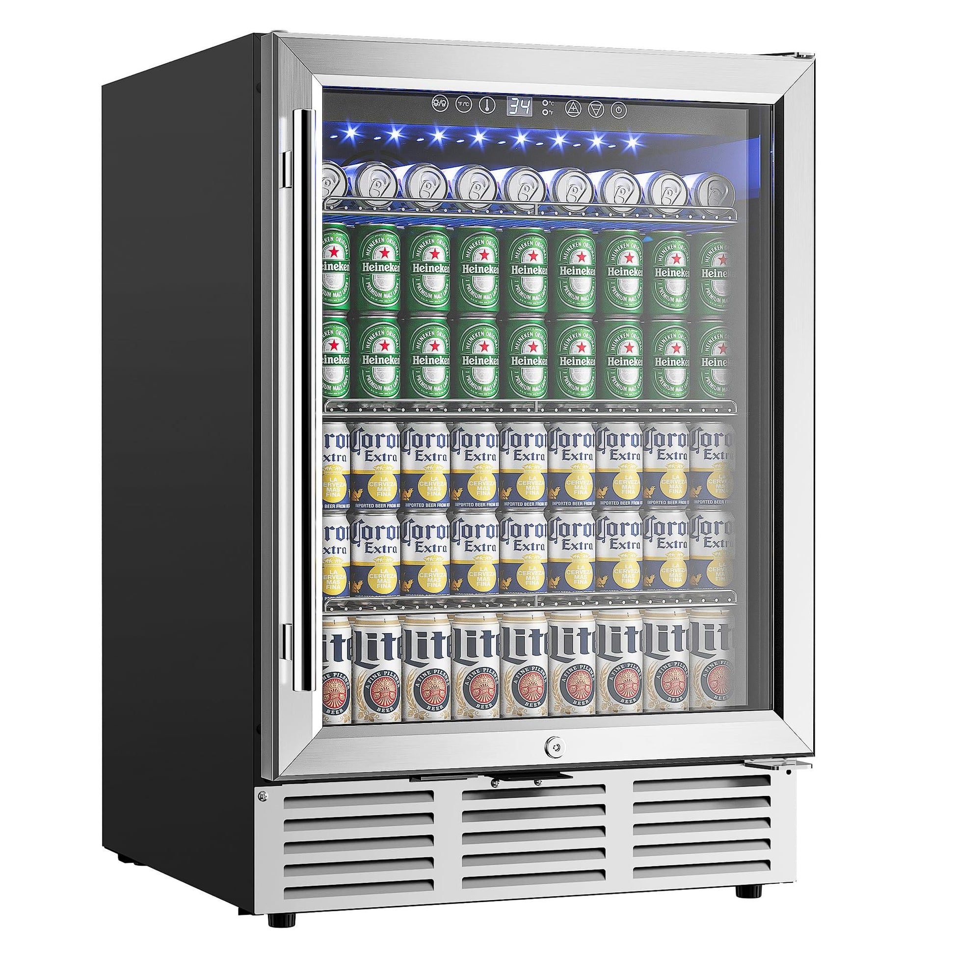 EUHOMY 24 Inch Beverage Refrigerator, 180 Can Built-in or Freestanding Beverage Cooler, Under Counter Beer Fridge with Glass Door for Soda, Water, Wine - For Kitchen, Bar or Office. - CookCave