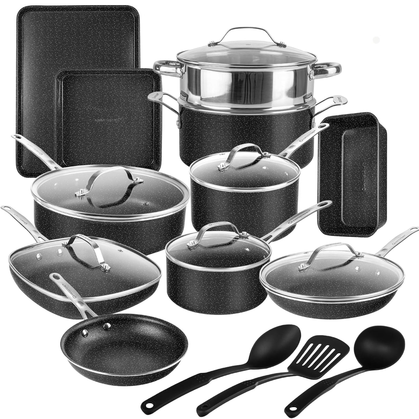 Granitestone 20 Pc Pots and Pans Set Non Stick Cookware Set, Kitchen Cookware Sets, Pot and Pan Set, Pot Set, Diamond Coated Non Stick Pots and Pans Set with Lids + Utensils, Dishwasher Safe… - CookCave