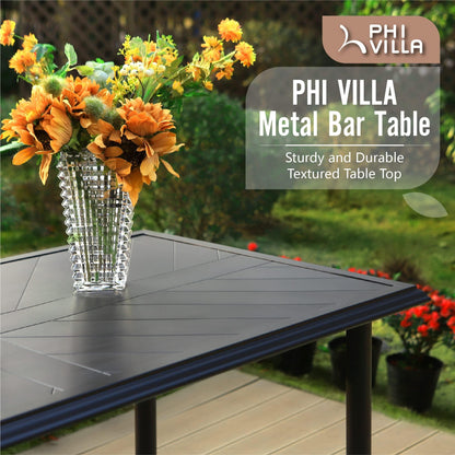 PHI VILLA 5 PCS Outdoor Counter Height Table and Chairs,Swivel Bar Chairs with Grey Cushion and Wider Seats,Rectangular Metal bar Table for All Weather,Patio High Dining Set for Indoor,Garden,Yard - CookCave