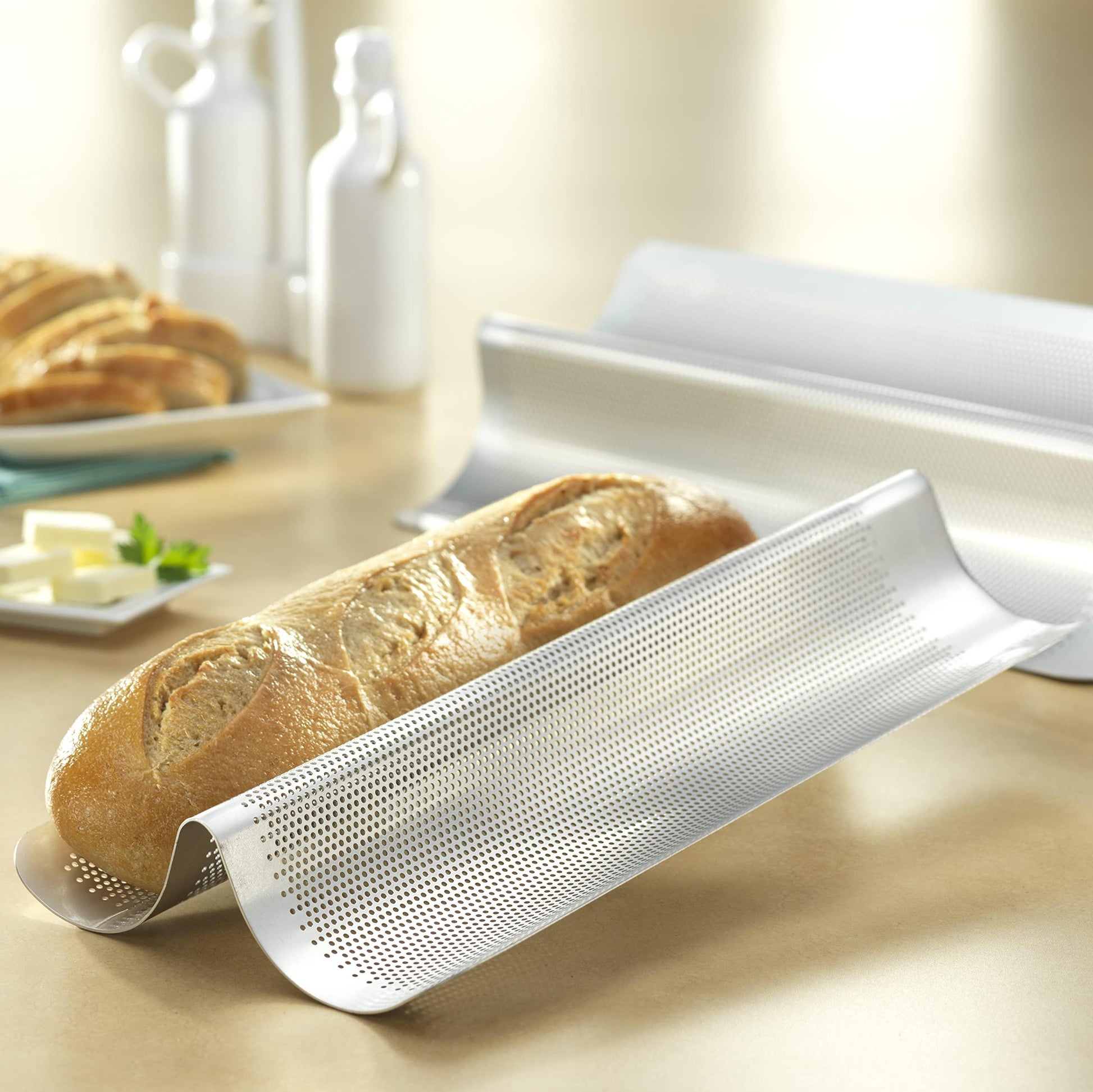 USA Pan Bakeware Aluminized Steel Perforated Italian Bread Pan, 16'' x 8'', 2-Loaf - CookCave