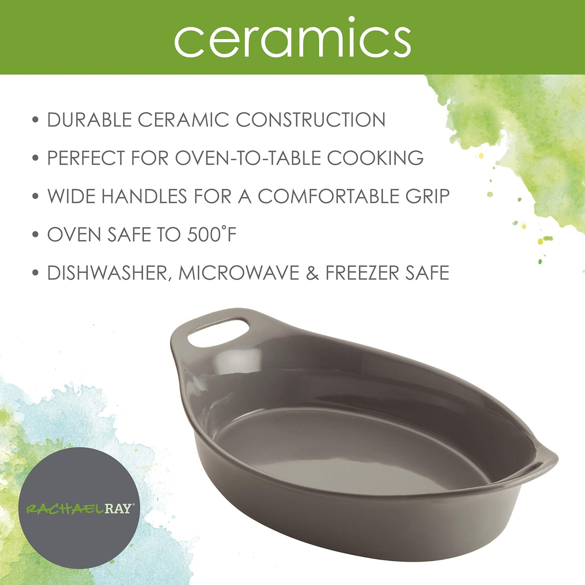 Rachael Ray Solid Glaze Ceramics Au Gratin Bakeware / Baker Set, Oval - 2 Piece, Gray - CookCave