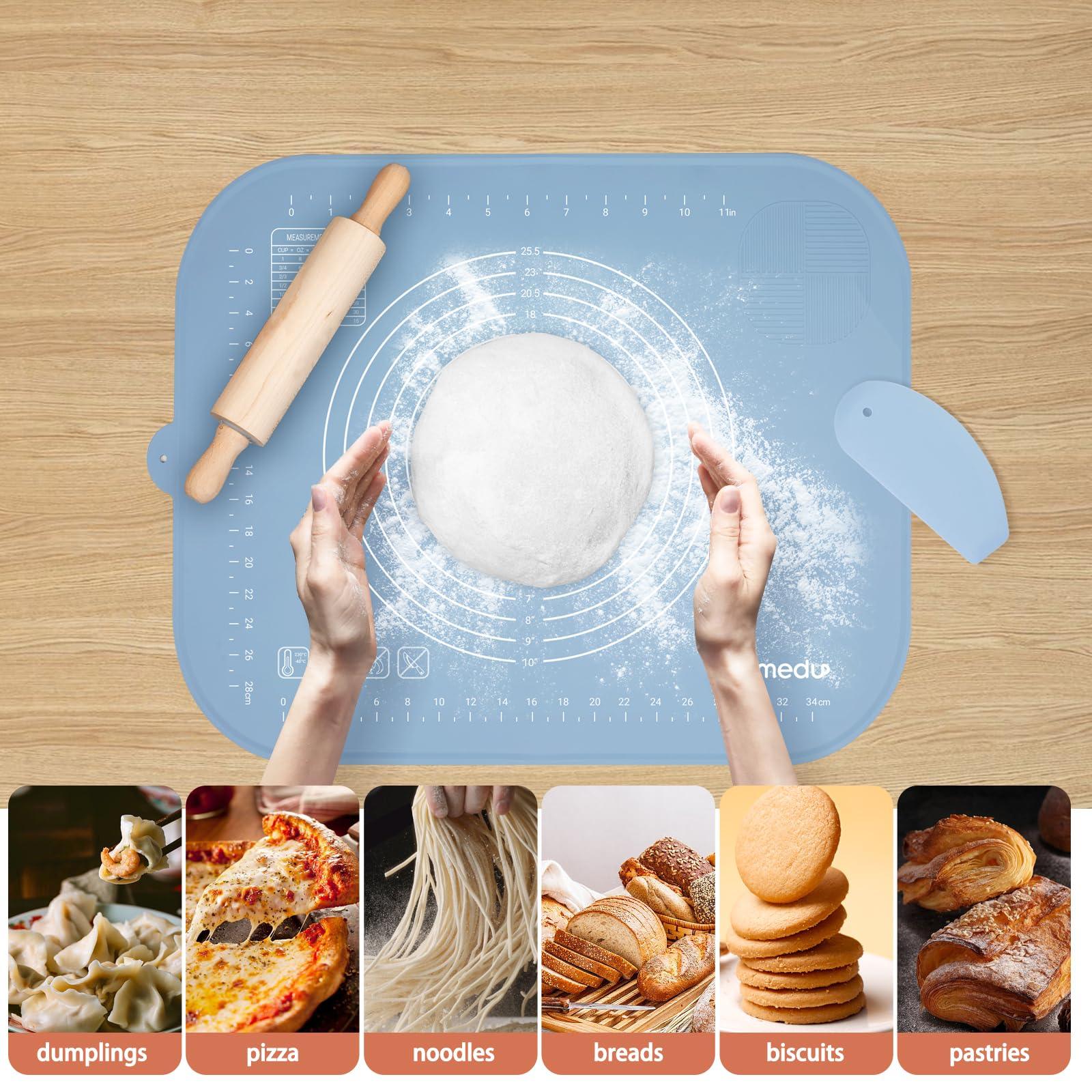 Parmedu Thickened Silicone Pastry Mat: 20"*16" Non-stick Kneading Mat in Compact Size with Storage Belt & Dough Cutter - Heatresistant Silicone Countertop Mat Dough Rolling Mat for Making Pastry Pasta - CookCave
