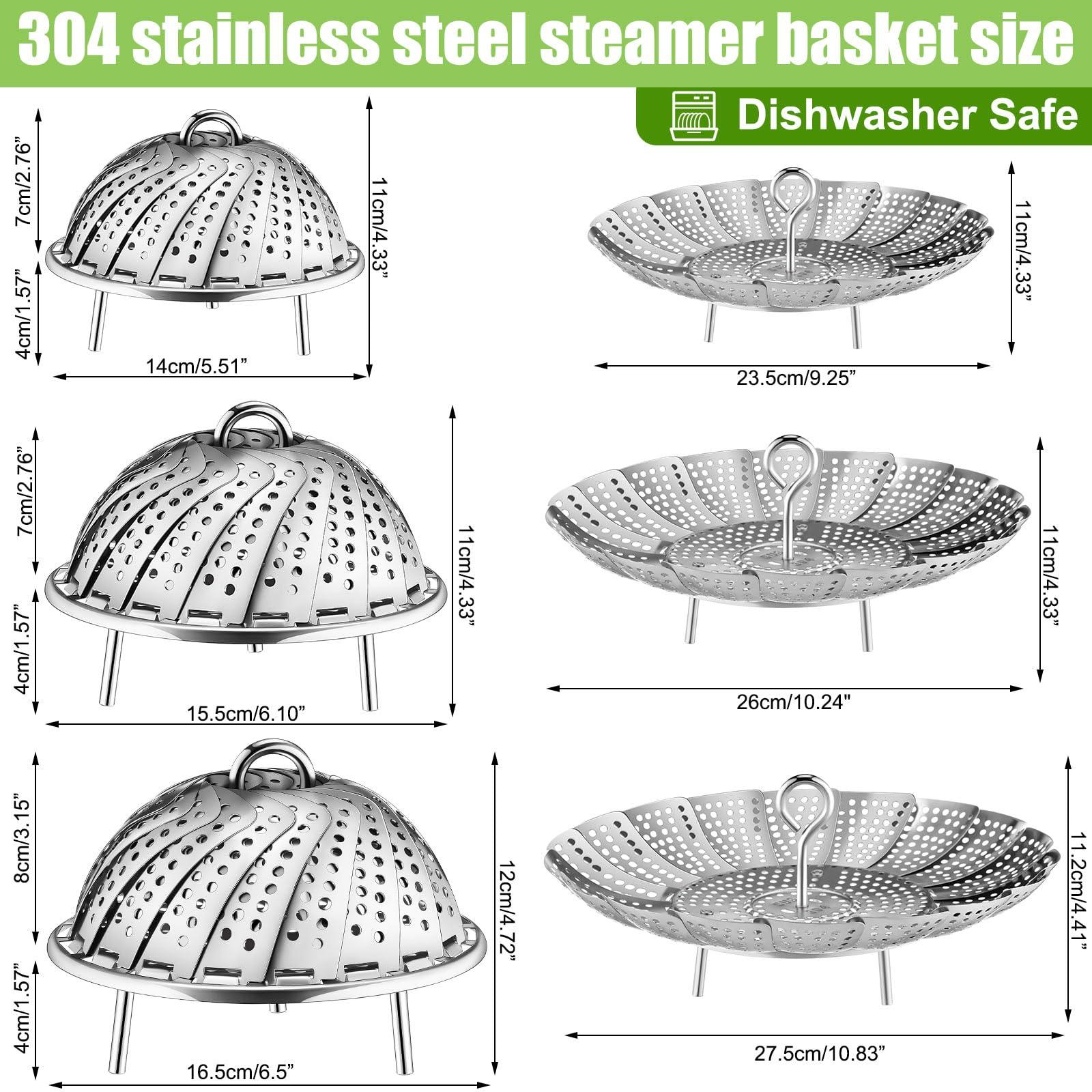 Ziliny Set of 3 Size 304 Stainless Steel Steamer Basket Vegetable Steamer Collapsible Metal Steamer Expandable Steam Insert Rack for Various Pot Fit Veggie Seafood Boiled Eggs Cooking, Adjustable Size - CookCave