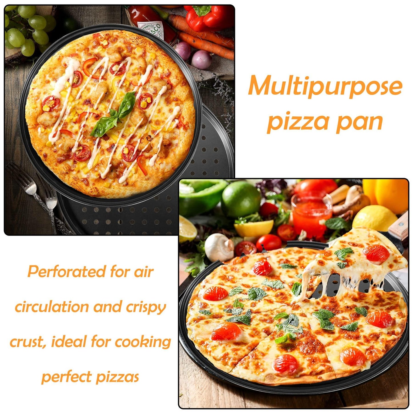 mobzio 2Pcs Pizza Pans for Oven, Round Pizza Pan with Holes, 12 inch Pizza Tray for Oven, Baking Steel Pizza Oven Accessories, Nonstick Pizza Plates Bakeware Sets For Home Restaurant Kitchen - CookCave