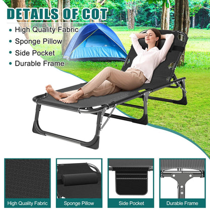 DoCred Folding Lounge Chair with Mattress, 4 Position Adjustable Folding Sleeping Bed Cot Chaise Lounge Chairs Perfect for Sunbathing, Camping, Pool, Beach, Patio - CookCave