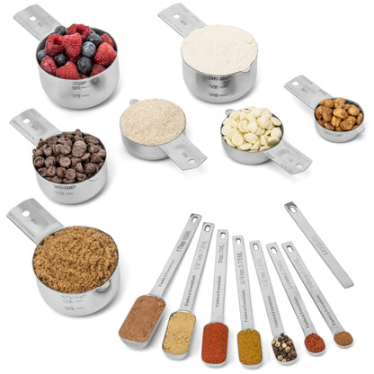 Hudson Essentials Stainless Steel Measuring Cups and Spoons Set (14 Piece Set) - CookCave