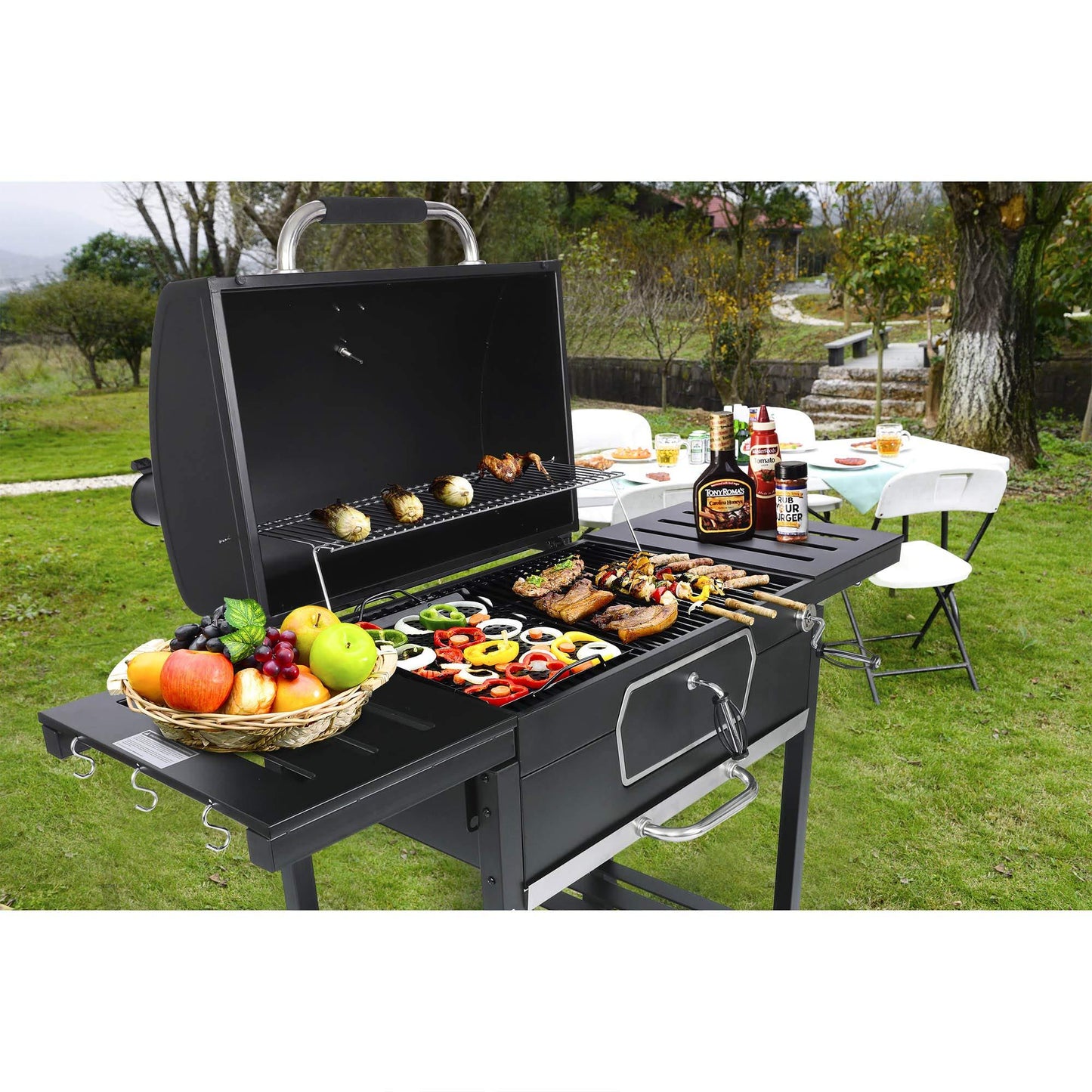 Royal Gourmet CD2030AN 30-Inch Charcoal Grill, Deluxe BBQ Smoker Picnic Camping Patio Backyard Cooking, Black, Large - CookCave