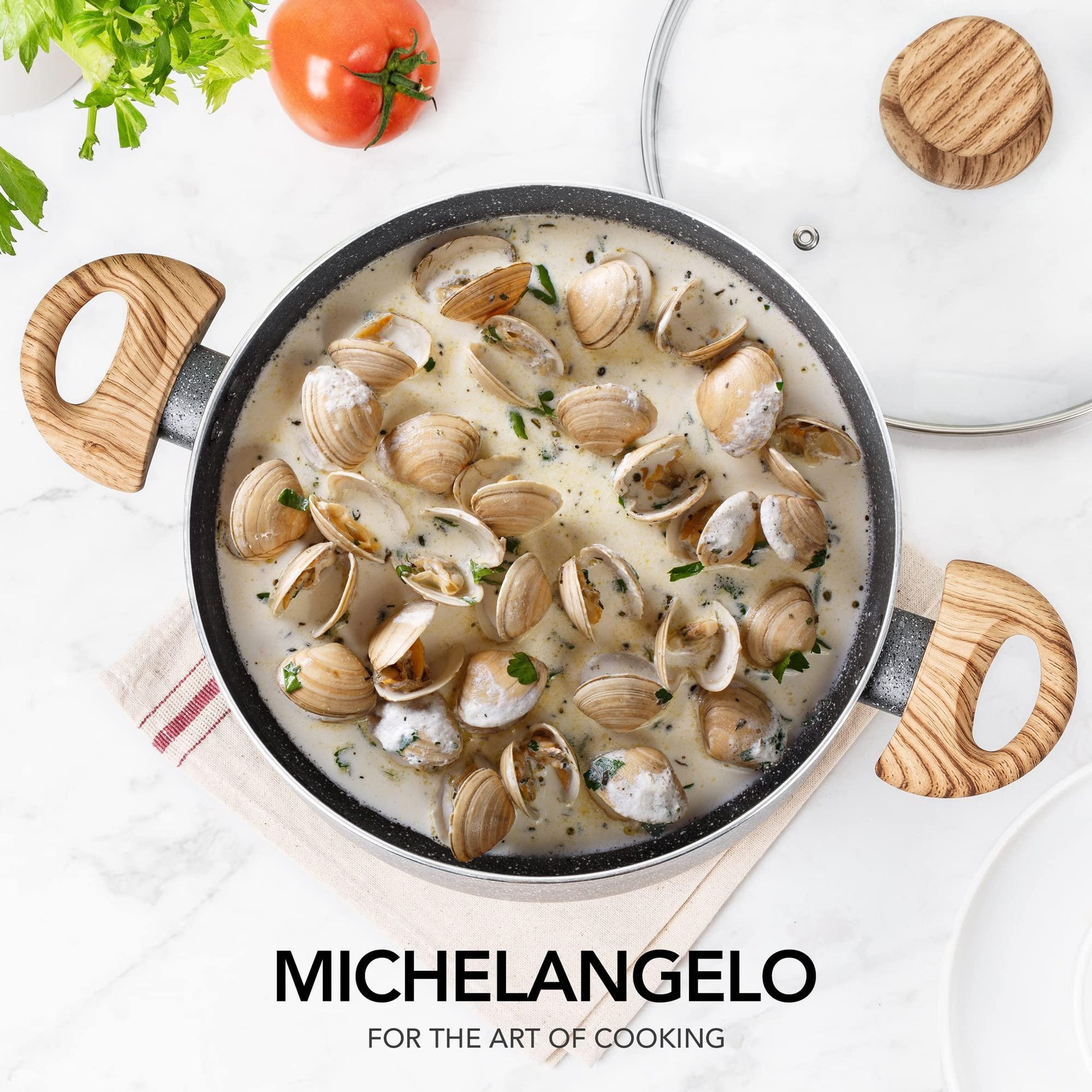 MICHELANGELO Stock Pot with Lid, 5 Quart Cooking Pot Nonstick Soup Pot with Lid, Induction Pot for Cooking, 5 Qt Pot with Lid, Non Stick Pot for Kitchen, Stockpot with Bakelite Handle, Grey Granite - CookCave