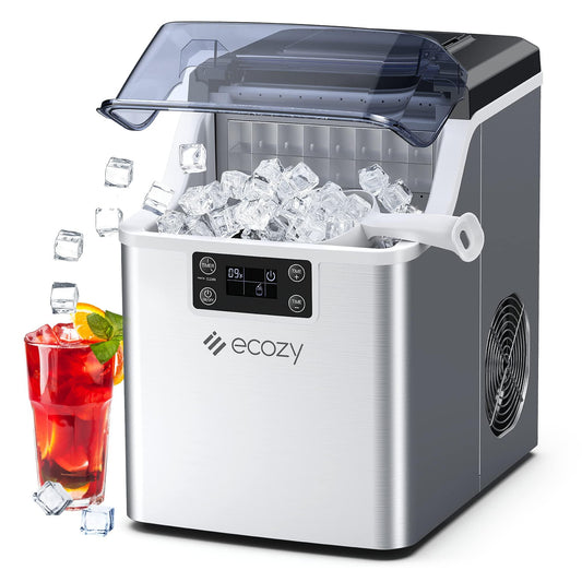 ecozy Countertop Ice Makers, 45lbs Per Day, 24 Cubes Ready in 13 Mins, Stainless Steel Housing, Auto Self-Cleaning Ice Maker with Ice Bags and Ice Scoop for Kitchen Office Bar Party - CookCave