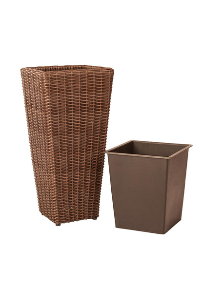 Patio Sense 62501 Alto Wicker All-Weather Planter Set with Liners Tall Plant Decor Box for Outdoors Patio Herb Garden Furnishings - Mocha - Pack of 2 - CookCave