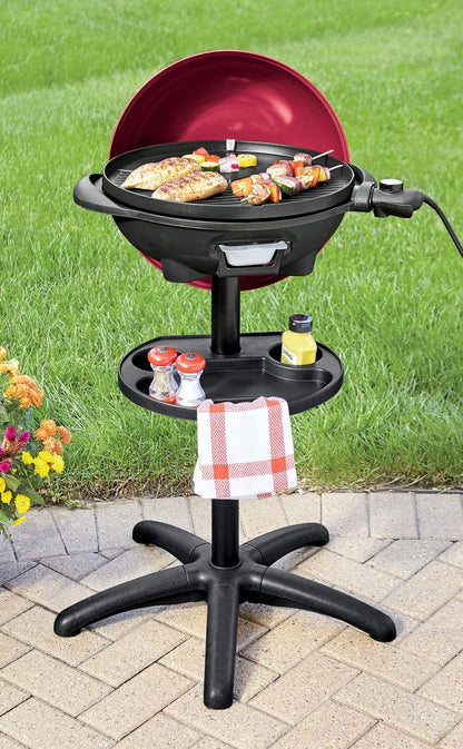 Montgomery Ward Chef Tested Electric Grill- Indoor/Outdoor Use, Removable Cast Aluminum Griddle, Temperature Control, Drip Tray, Warming Drawer, 1350 Watts, (Red, 25"W x 40.25"H x 25"D) - CookCave