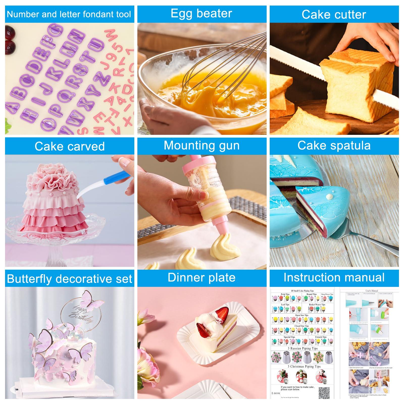 Cake Decorating Kit,637 Pcs Decorating Supplies With 3 Springform Pan Sets Icing Nozzles Rotating Turntable Cake Topper Piping Bags Paper Plates, Cake Baking Set Tools for Beginner and Professional - CookCave