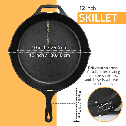 Utopia Kitchen Saute Fry Pan - Chefs Pan, Pre-Seasoned Cast Iron Skillet - Frying Pan 12 Inch - Safe Grill Cookware for indoor & Outdoor Use - Cast Iron Pan (Black) - CookCave