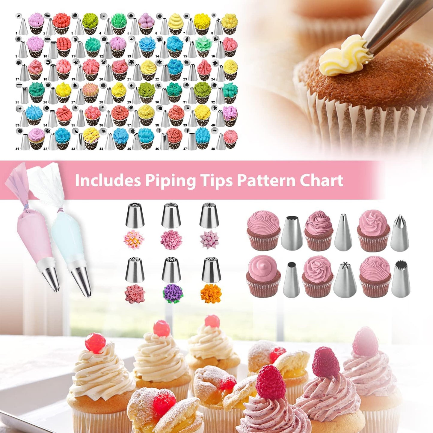 Cake Decorating Supplies Tools Kit: 358pcs Baking Accessories with Storage Case - Piping Bags and Icing Tips Set - Cupcake Cookie Frosting Fondant Bakery Set for Adults Beginners or Professional/Pink - CookCave