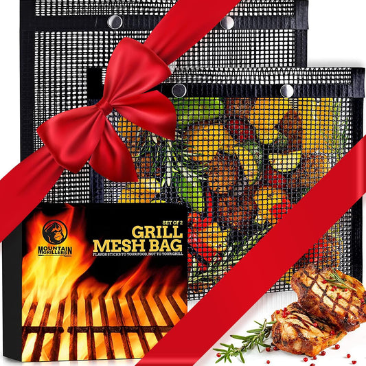 Mountain Grillers Set of 2 BBQ Mesh Grill Bags -(12.83 x 11.73-Inch) Reusable Grilling Pouches for Barbeque, Fish -Suitable for Charcoal, Electric Grills -Heat-Resistant & Non-Stick Bag for BBQ Lover - CookCave