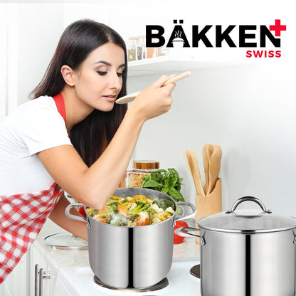 Bakken-Swiss Deluxe 16-Quart Stainless Steel Stockpot w/Tempered Glass See-Through Lid - Simmering Delicious Soups Stews & Induction Cooking - Exceptional Heat Distribution - Heavy-Duty & Food-Grade - CookCave