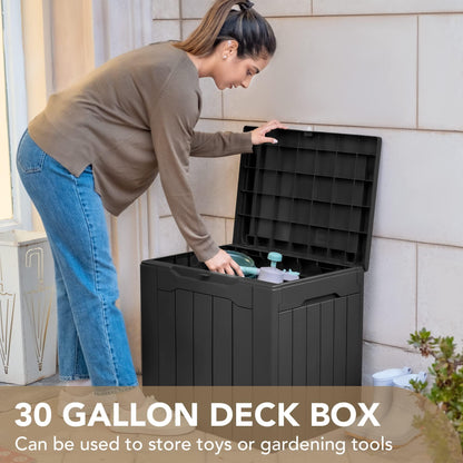 Devoko 30 Gallon Resin Deck Box Outdoor Indoor Waterproof Storage Box for Patio Pool Accessories Storage for Toys Cushion Garden Tools (30 Gallon, Black) - CookCave