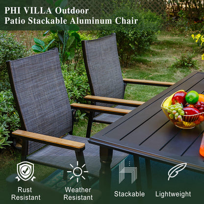 PHI VILLA Patio Dining Chairs Set of 4, Outdoor Lightweight Stackable Chair,All-Aluminum Frame and Sling Fabric, Wood-Like Armrest & Wider Seat for Deck Backyard Restaurant - CookCave