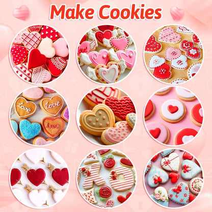14 Pcs Heart Cookie Cutter Set for Valentine's Day, 9 Size Heart Shape Cookie Cutter and Lips, Heart with Arrow, Double Heart, Angel's wings Shape in One Size, Stainless Steel Biscuit Pastry Cutters - CookCave