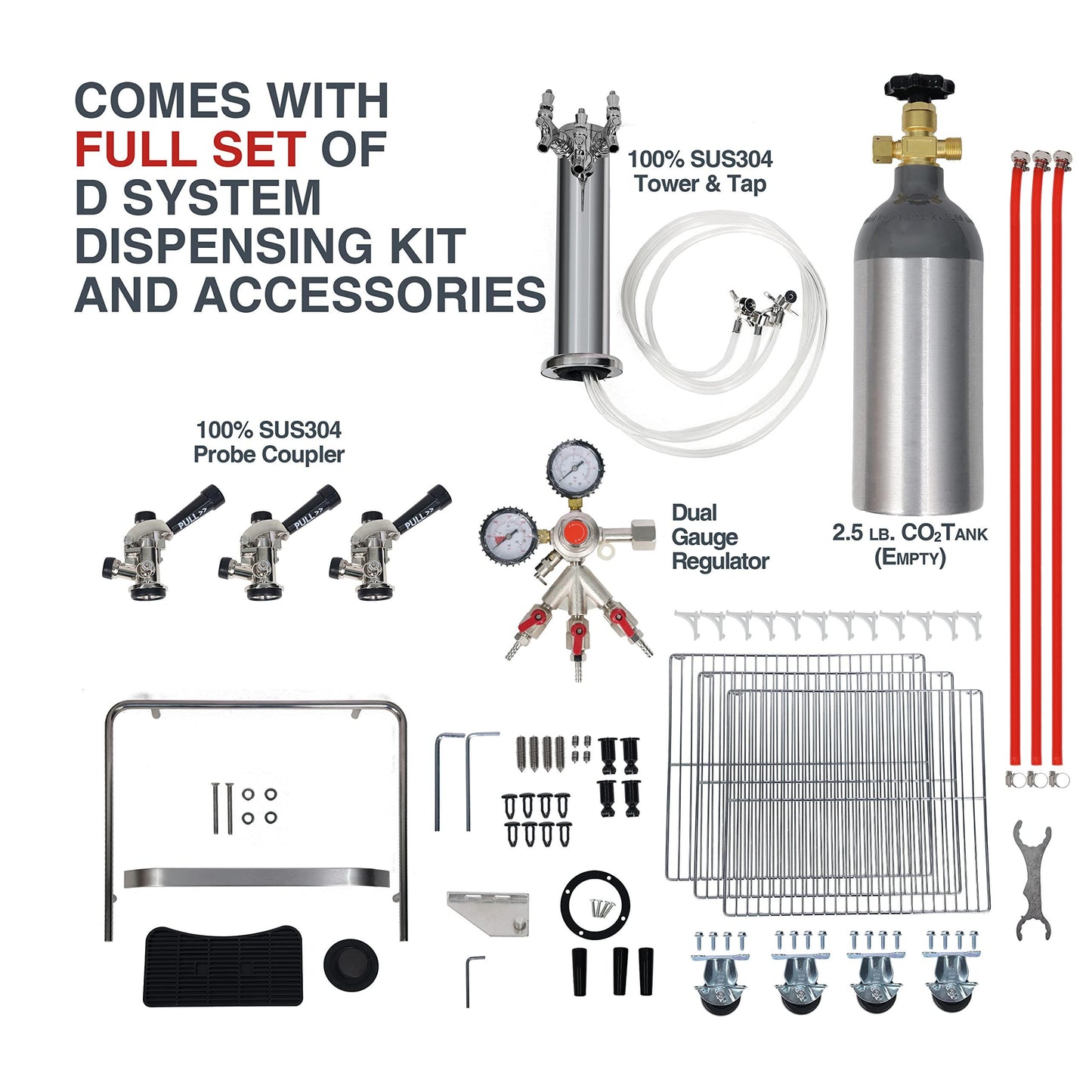 HCK 24 inch Universal Outdoor Beverage Refrigerator & Full Size Kegerator 2 in 1, Keg Beer Cooler with 3 taps, Complete Accessories, Digital Control, Auto Defrost and Reversible Stainless Steel Door - CookCave