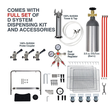 HCK 24 inch Universal Outdoor Beverage Refrigerator & Full Size Kegerator 2 in 1, Keg Beer Cooler with 3 taps, Complete Accessories, Digital Control, Auto Defrost and Reversible Stainless Steel Door - CookCave