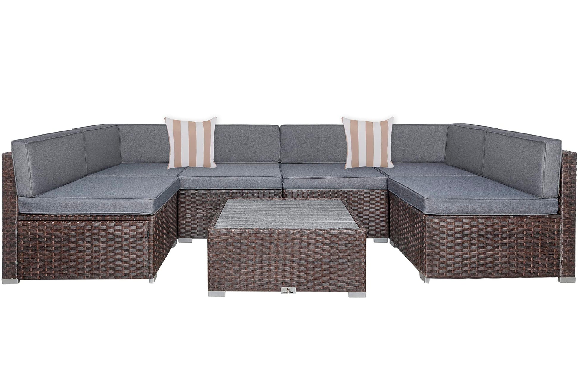 7 Piece Outdoor Patio Furniture Sets with Cushions, Outdoor PE Rattan Wicker Sectional Conversation Patio Couch Sofa Set with Coffee Table, for Garden, Deck, Poolside, Gray - CookCave