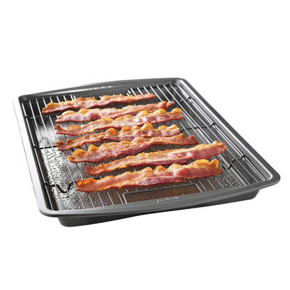 GoodCook 15" x 10.5" Premium Nonstick Carbon Steel Crispy Bacon Multipurpose Baking Pan Set, Dark Gray - CookCave