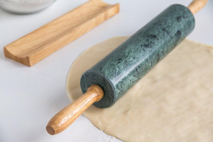 Fox Run Marble Rolling Pin and Base, Green 2.5 x 18 x 3 inches - CookCave